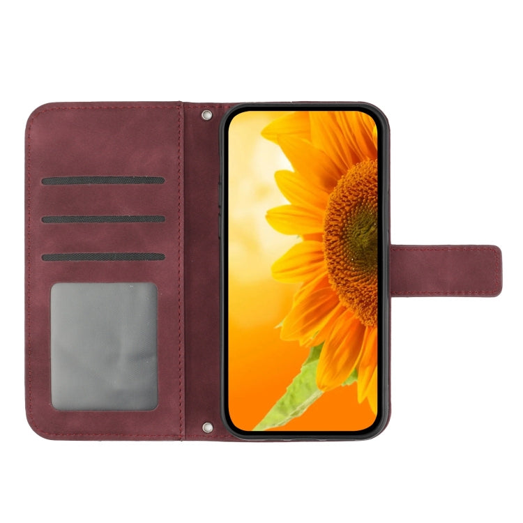 For Google Pixel 9 Skin Feel Sun Flower Embossed Flip Leather Phone Case with Lanyard(Wine Red) - Google Cases by PMC TechLife | Online Shopping South Africa | PMC TechLife | Buy Now Pay Later Mobicred