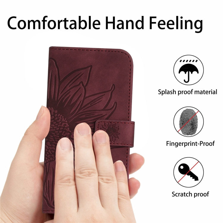 For Google Pixel 9 Skin Feel Sun Flower Embossed Flip Leather Phone Case with Lanyard(Wine Red) - Google Cases by PMC TechLife | Online Shopping South Africa | PMC TechLife | Buy Now Pay Later Mobicred