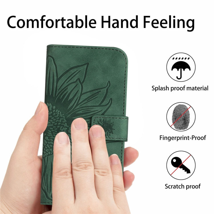 For Google Pixel 9 Skin Feel Sun Flower Embossed Flip Leather Phone Case with Lanyard(Green) - Google Cases by PMC TechLife | Online Shopping South Africa | PMC TechLife | Buy Now Pay Later Mobicred