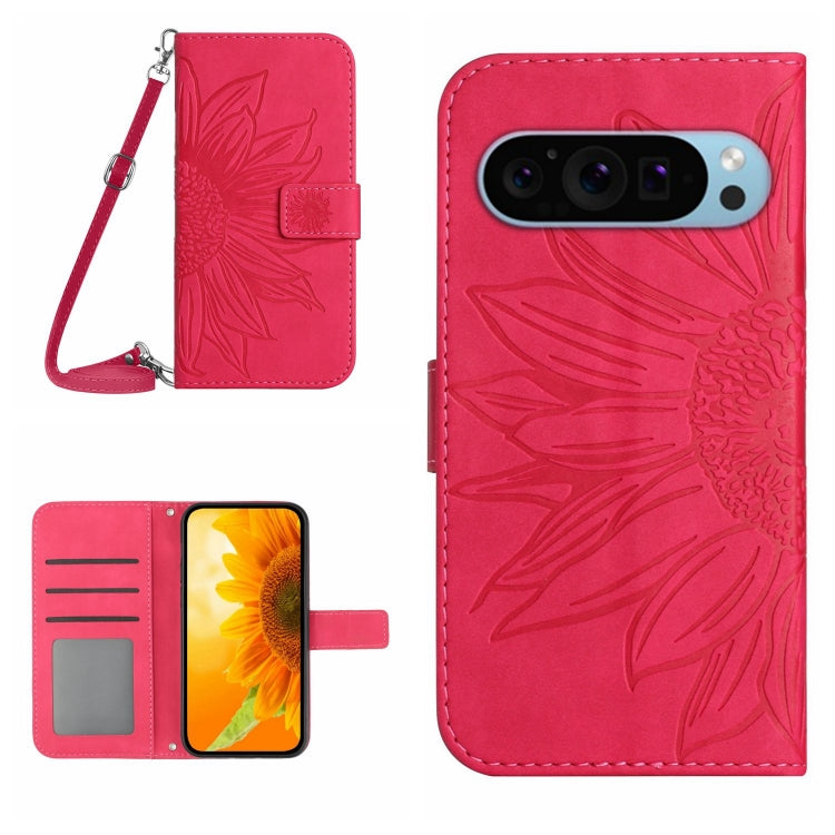 For Google Pixel 9 Skin Feel Sun Flower Embossed Flip Leather Phone Case with Lanyard(Rose Red) - Google Cases by PMC TechLife | Online Shopping South Africa | PMC TechLife | Buy Now Pay Later Mobicred