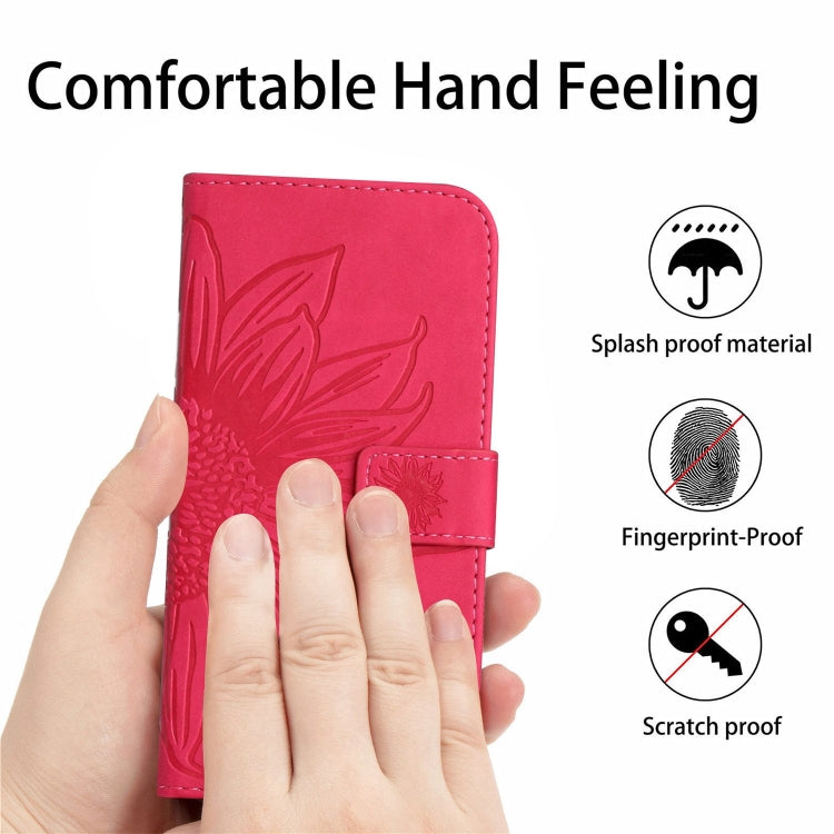 For Google Pixel 9 Skin Feel Sun Flower Embossed Flip Leather Phone Case with Lanyard(Rose Red) - Google Cases by PMC TechLife | Online Shopping South Africa | PMC TechLife | Buy Now Pay Later Mobicred