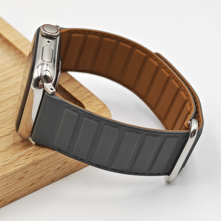 For Apple Watch 42mm Reverse Buckle Magnetic Silicone Watch Band(Silver Buckle Grey Brown) - free shipping - PMC TechLife - Order now!