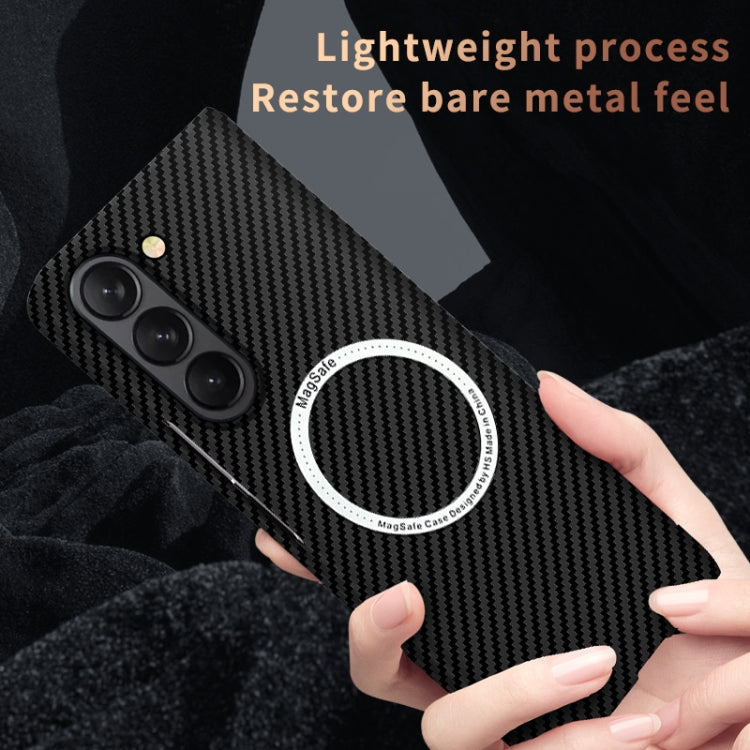 For Samsung Galaxy Z Fold5 Carbon Fiber Texture MagSafe Magnetic Phone Case(Black Silver) - Galaxy Z Fold5 Cases by PMC TechLife | Online Shopping South Africa | PMC TechLife