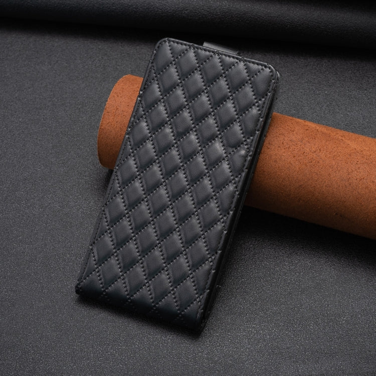 For iPhone 16 Plus Diamond Lattice Vertical Flip Leather Phone Case(Black) - iPhone 16 Plus Cases by PMC Jewellery | Online Shopping South Africa | PMC Jewellery | Buy Now Pay Later Mobicred