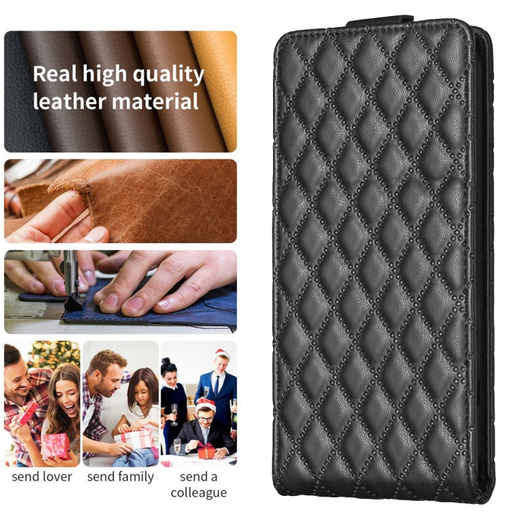 For iPhone 16 Plus Diamond Lattice Vertical Flip Leather Phone Case(Black) - iPhone 16 Plus Cases by PMC Jewellery | Online Shopping South Africa | PMC Jewellery | Buy Now Pay Later Mobicred