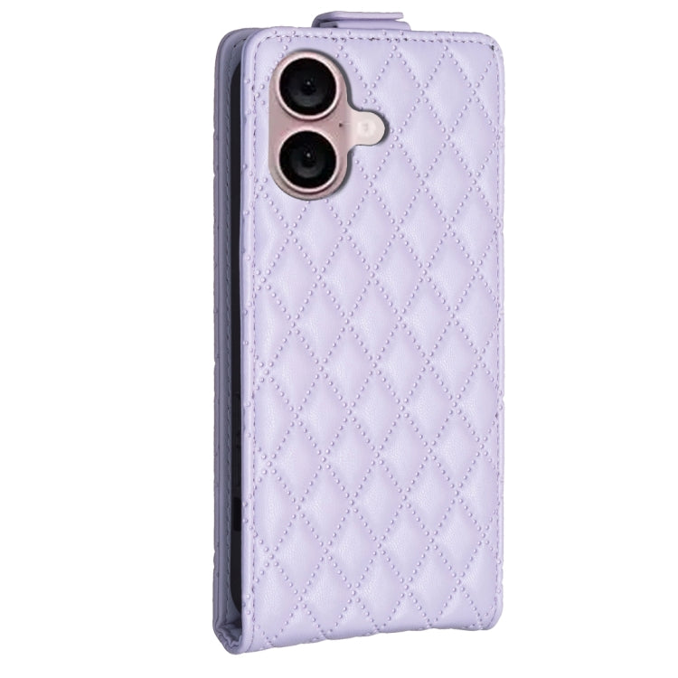 For iPhone 16 Diamond Lattice Vertical Flip Leather Phone Case(Purple) - iPhone 16 Cases by PMC Jewellery | Online Shopping South Africa | PMC Jewellery | Buy Now Pay Later Mobicred