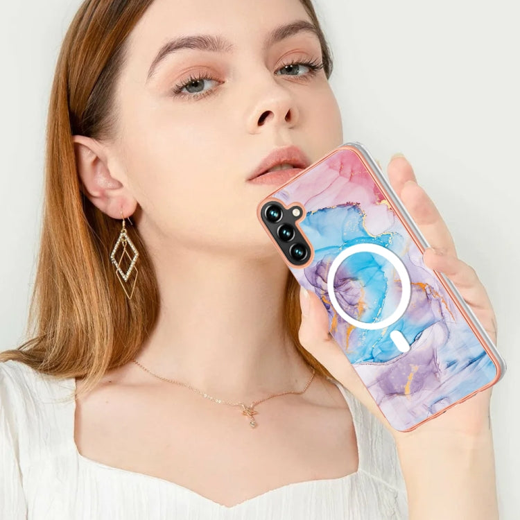 For Samsung Galaxy A34 5G Marble Pattern Dual-side IMD Magsafe TPU Phone Case(Blue Marble) - Galaxy Phone Cases by PMC TechLife | Online Shopping South Africa | PMC TechLife