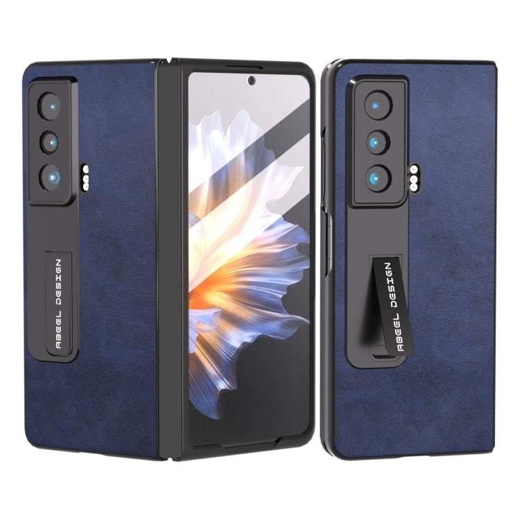 For Honor Magic Vs ABEEL Integrated Two-color Calf Texture PU Phone Case with Holder(Blue) - Honor Cases by PMC TechLife | Online Shopping South Africa | PMC TechLife | Buy Now Pay Later Mobicred