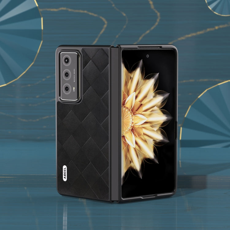 For Honor Magic V2 ABEEL Weave Plaid PU Phone Case(Black) - Honor Cases by PMC TechLife | Online Shopping South Africa | PMC TechLife | Buy Now Pay Later Mobicred