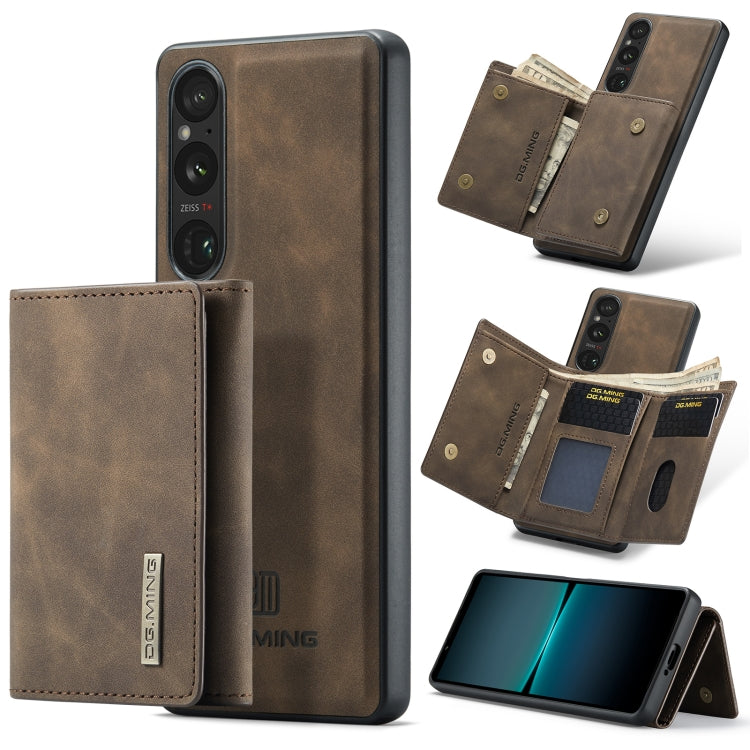 For Sony Xperia 1 V DG.MING M1 Series 3-Fold Multi Card Wallet + Magnetic Phone Case(Coffee) - Sony Cases by DG.MING | Online Shopping South Africa | PMC TechLife | Buy Now Pay Later Mobicred