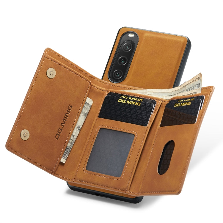 For Sony Xperia 10 V DG.MING M1 Series 3-Fold Multi Card Wallet + Magnetic Phone Case(Brown) - free shipping - PMC TechLife - Order now!