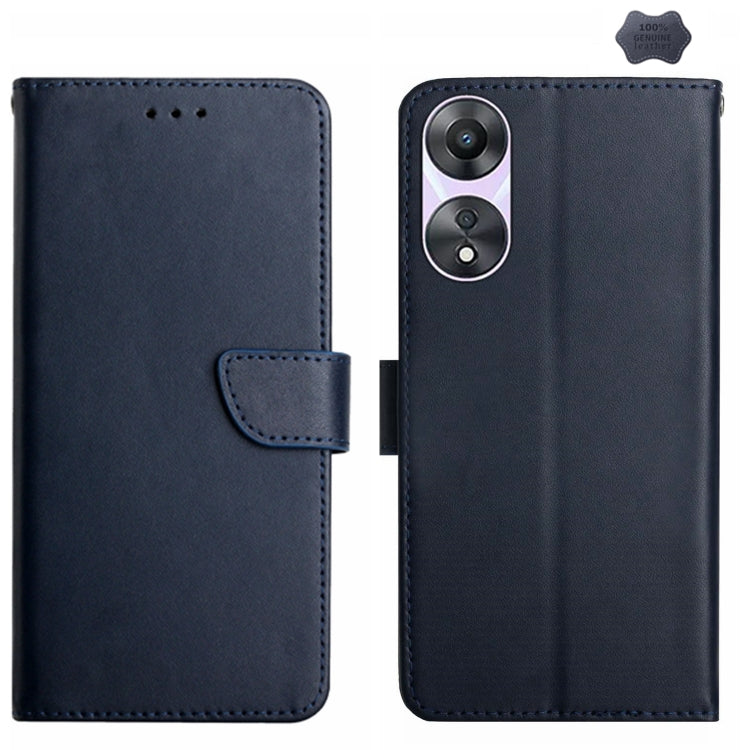 For OPPO A18 / A38 4G HT02 Genuine Leather Fingerprint-proof Flip Phone Case(Blue) - A18 Cases by PMC Jewellery | Online Shopping South Africa | PMC Jewellery | Buy Now Pay Later Mobicred