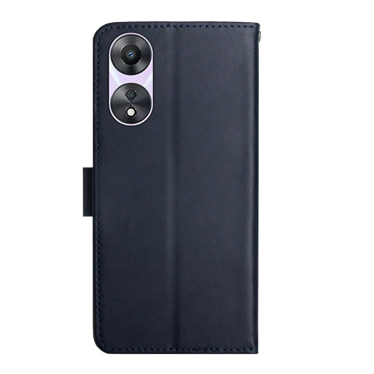 For OPPO A18 / A38 4G HT02 Genuine Leather Fingerprint-proof Flip Phone Case(Blue) - A18 Cases by PMC TechLife | Online Shopping South Africa | PMC TechLife | Buy Now Pay Later Mobicred