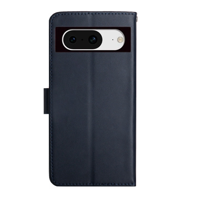 For Google Pixel 8a HT02 Genuine Leather Fingerprint-proof Flip Phone Case(Blue) - Google Cases by PMC TechLife | Online Shopping South Africa | PMC TechLife | Buy Now Pay Later Mobicred