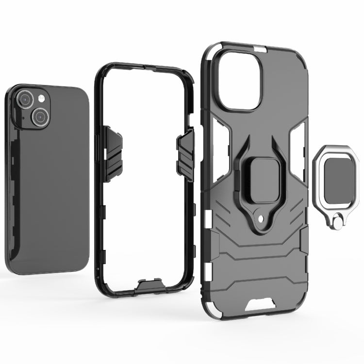 For iPhone 15 Shockproof PC + TPU Holder Phone Case(Black) - iPhone 15 Cases by PMC TechLife | Online Shopping South Africa | PMC TechLife