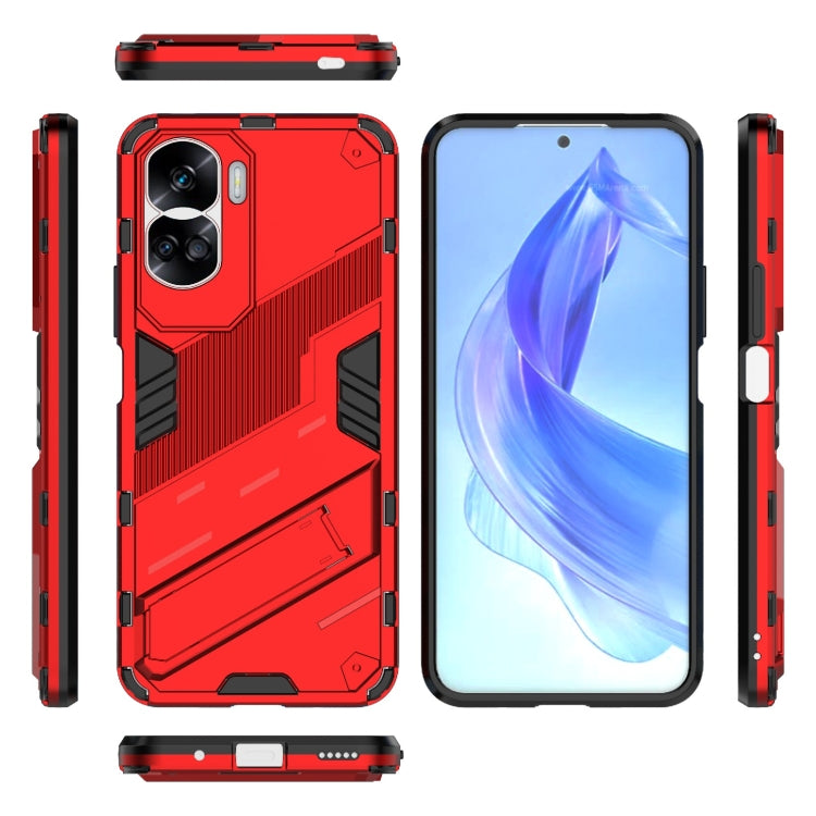 For Honor 90 Lite 5G Global Punk Armor 2 in 1 PC + TPU Phone Case with Holder(Red) - Honor Cases by PMC TechLife | Online Shopping South Africa | PMC TechLife | Buy Now Pay Later Mobicred