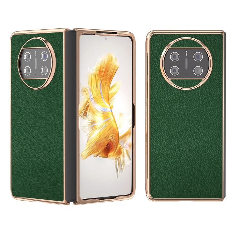 For Huawei Mate X3 Genuine Leather Mino Series Nano Plating Phone Case(Green) - Huawei Cases by PMC TechLife | Online Shopping South Africa | PMC TechLife | Buy Now Pay Later Mobicred