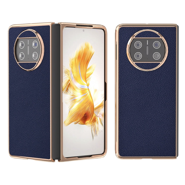 For Huawei Mate X3 Genuine Leather Mino Series Nano Plating Phone Case(Royal Blue) - Huawei Cases by PMC TechLife | Online Shopping South Africa | PMC TechLife | Buy Now Pay Later Mobicred