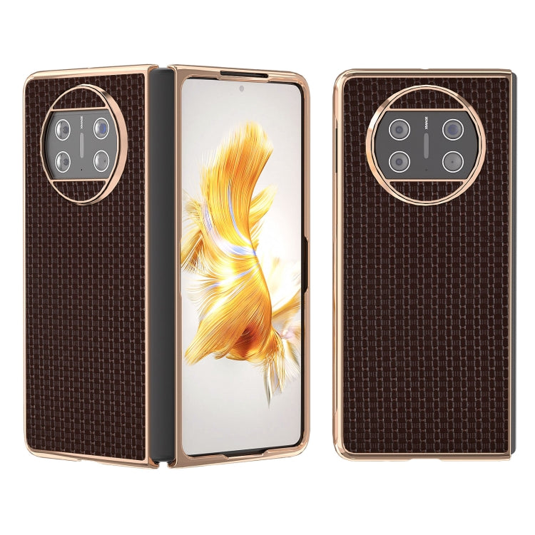 For Huawei Mate X3 Genuine Leather Luxury Series Nano Plating Phone Case(Coffee) - Huawei Cases by PMC TechLife | Online Shopping South Africa | PMC TechLife | Buy Now Pay Later Mobicred