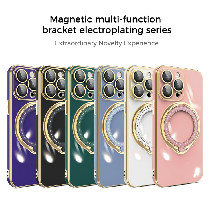 For iPhone 15 Plus Multifunction Electroplating MagSafe Holder Phone Case(Dark Green) - iPhone 15 Plus Cases by PMC TechLife | Online Shopping South Africa | PMC TechLife