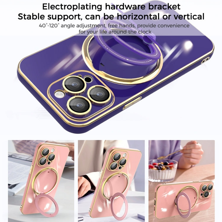For iPhone 15 Plus Multifunction Electroplating MagSafe Holder Phone Case(Blue) - iPhone 15 Plus Cases by PMC TechLife | Online Shopping South Africa | PMC TechLife