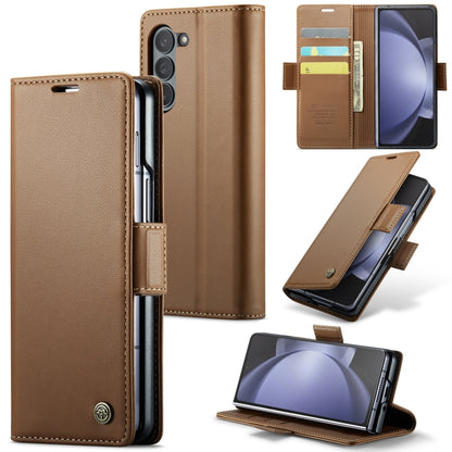 For Samsung Galaxy Z Fold5 CaseMe 023 Butterfly Buckle Litchi Texture RFID Anti-theft Leather Phone Case(Brown) - Galaxy Z Fold5 Cases by CaseMe | Online Shopping South Africa | PMC Jewellery | Buy Now Pay Later Mobicred