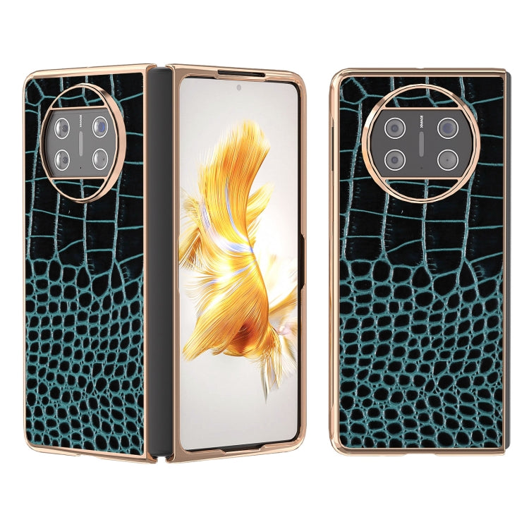 For Huawei Mate X3 Nano Plating Genuine Leather Crocodile Pattern Phone Case(Blue) - Huawei Cases by PMC TechLife | Online Shopping South Africa | PMC TechLife | Buy Now Pay Later Mobicred