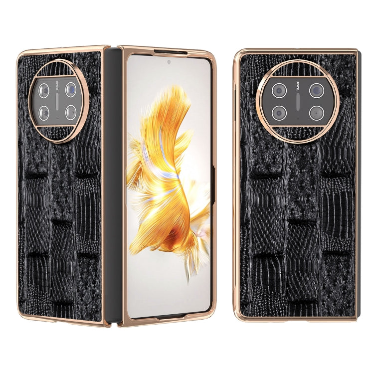 For Huawei Mate X3 Nano Plating Genuine Leather Mahjong Texture Phone Case(Black) - Huawei Cases by PMC TechLife | Online Shopping South Africa | PMC TechLife | Buy Now Pay Later Mobicred