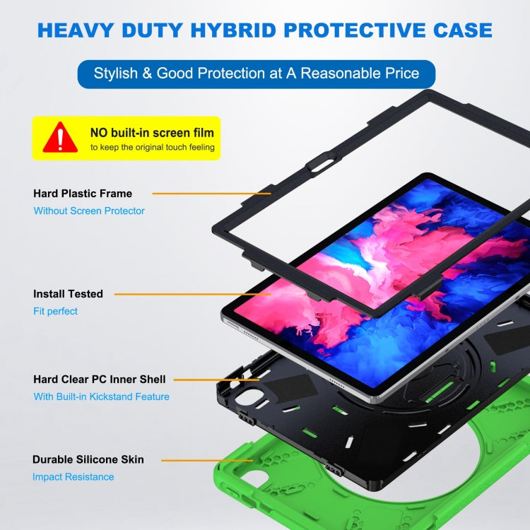 For Lenovo Tab P11 Silicone Hybrid PC Tablet Case with Grip & Shoulder Strap(Green) - Lenovo by PMC Jewellery | Online Shopping South Africa | PMC Jewellery | Buy Now Pay Later Mobicred
