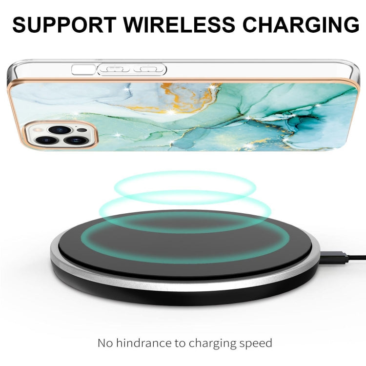 For iPhone 16 Pro Electroplating Marble Pattern Dual-side IMD TPU Shockproof Phone Case (Green 003) - iPhone 16 Pro Cases by PMC TechLife | Online Shopping South Africa | PMC TechLife | Buy Now Pay Later Mobicred