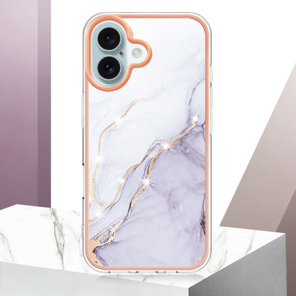 For iPhone 16 Electroplating Marble Pattern Dual-side IMD TPU Shockproof Phone Case (White 006) - iPhone 16 Cases by PMC Jewellery | Online Shopping South Africa | PMC Jewellery | Buy Now Pay Later Mobicred