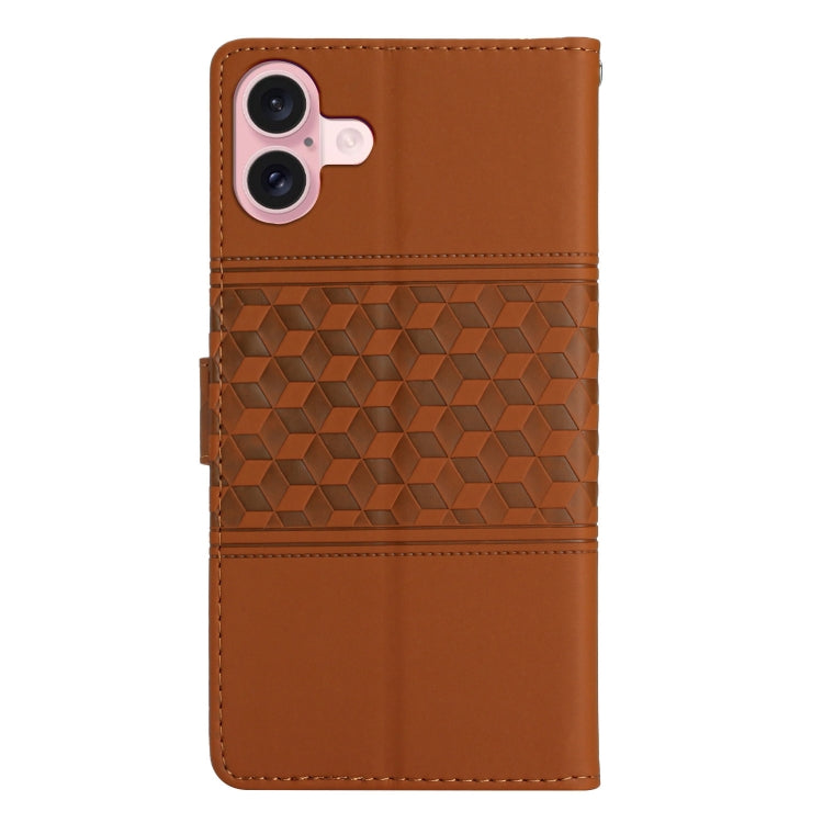 For iPhone 16 Diamond Embossed Skin Feel Leather Phone Case(Brown) - iPhone 16 Cases by PMC Jewellery | Online Shopping South Africa | PMC Jewellery | Buy Now Pay Later Mobicred