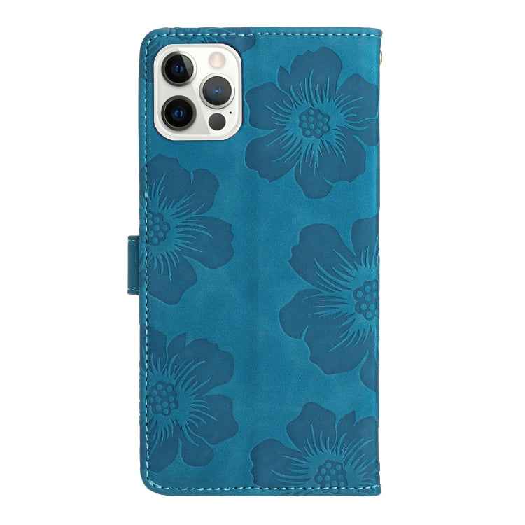 For iPhone 16 Pro Max Flower Embossing Pattern Leather Phone Case(Blue) - iPhone 16 Pro Max Cases by PMC TechLife | Online Shopping South Africa | PMC TechLife | Buy Now Pay Later Mobicred