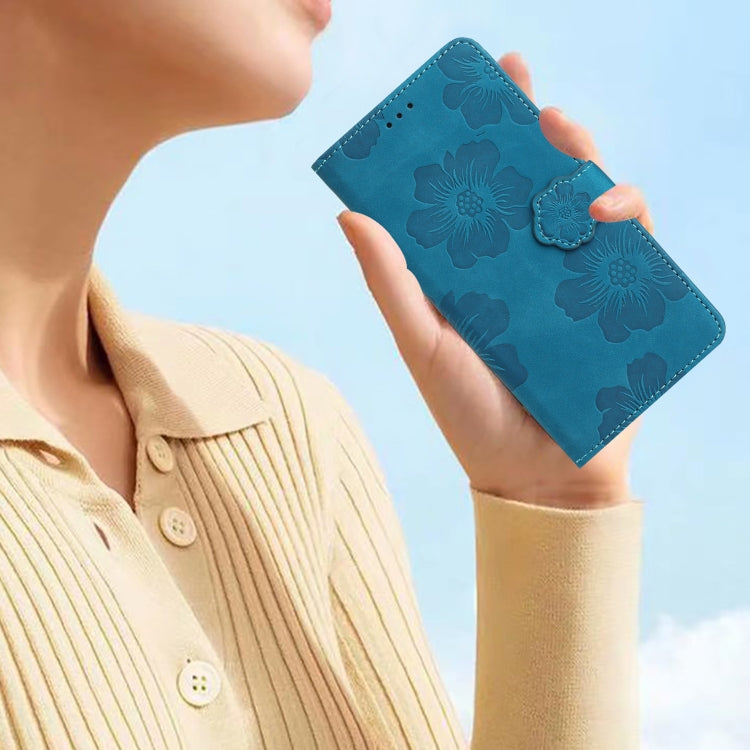 For iPhone 16 Pro Max Flower Embossing Pattern Leather Phone Case(Blue) - iPhone 16 Pro Max Cases by PMC TechLife | Online Shopping South Africa | PMC TechLife | Buy Now Pay Later Mobicred