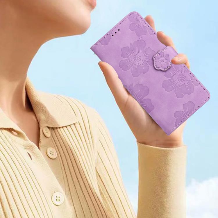 For iPhone 16e Flower Embossing Pattern Leather Phone Case(Purple) - iPhone 16e Cases by PMC TechLife | Online Shopping South Africa | PMC TechLife | Buy Now Pay Later Mobicred
