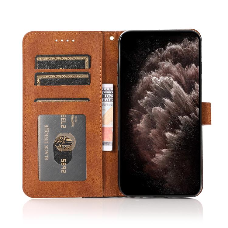 For iPhone 16e Dual-color Stitching Leather Phone Case(Black Brown) - iPhone 16e Cases by PMC TechLife | Online Shopping South Africa | PMC TechLife | Buy Now Pay Later Mobicred