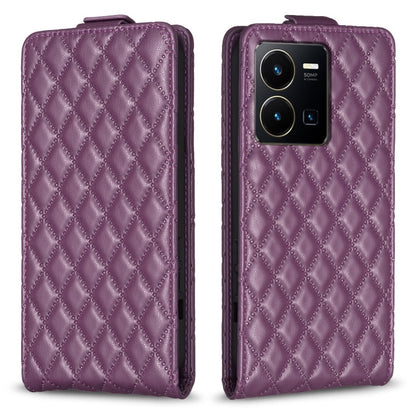 For vivo Y35 4G / Y22s Diamond Lattice Vertical Flip Leather Phone Case(Dark Purple) - vivo Cases by PMC Jewellery | Online Shopping South Africa | PMC Jewellery | Buy Now Pay Later Mobicred