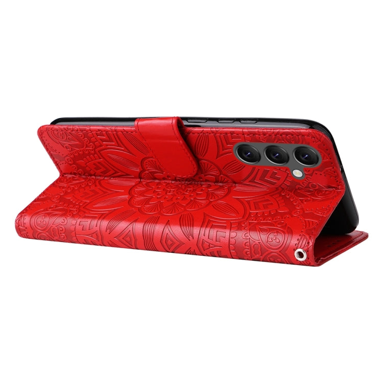 For Samsung Galaxy A25 5G Global Embossed Sunflower Leather Phone Case(Red) - Galaxy Phone Cases by PMC Jewellery | Online Shopping South Africa | PMC Jewellery