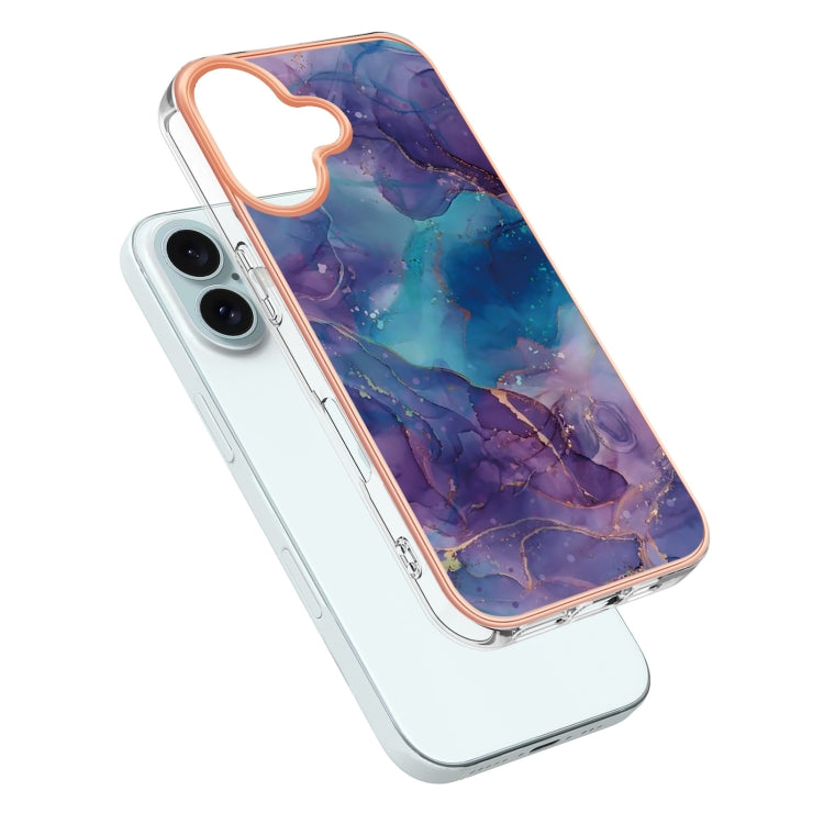For iPhone 16 Plus Electroplating Marble Dual-side IMD Phone Case(Purple 016) - iPhone 16 Plus Cases by PMC TechLife | Online Shopping South Africa | PMC TechLife | Buy Now Pay Later Mobicred