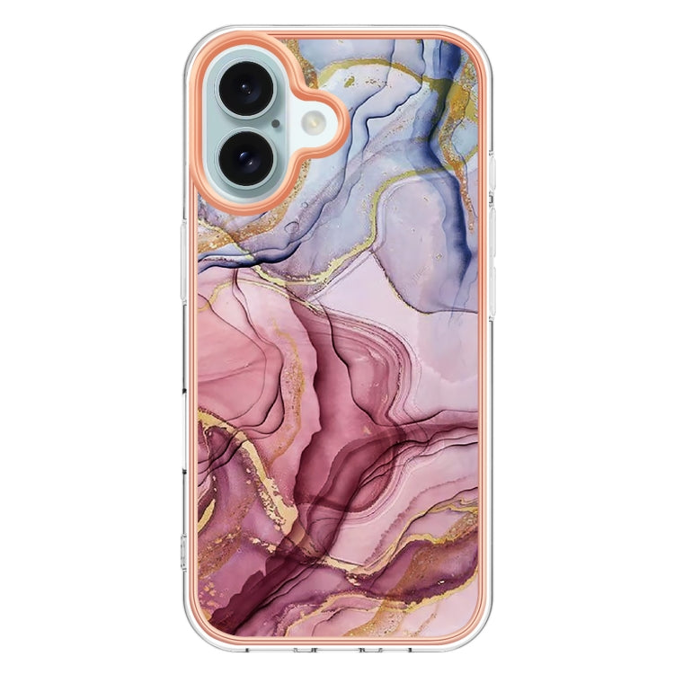 For iPhone 16 Electroplating Marble Dual-side IMD Phone Case(Rose Red 014) - iPhone 16 Cases by PMC TechLife | Online Shopping South Africa | PMC TechLife | Buy Now Pay Later Mobicred