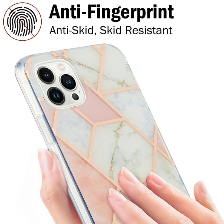 For iPhone 16 Pro Max Electroplating Splicing Marble Flower Pattern Dual-side IMD TPU Shockproof Phone Case(Pink White) - free shipping - PMC TechLife - Order now!