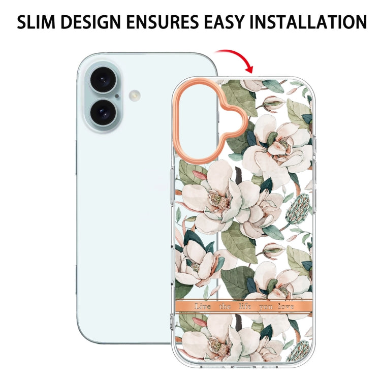 For iPhone 16 Flowers and Plants Series IMD TPU Phone Case(Green Gardenia) - iPhone 16 Cases by PMC TechLife | Online Shopping South Africa | PMC TechLife | Buy Now Pay Later Mobicred