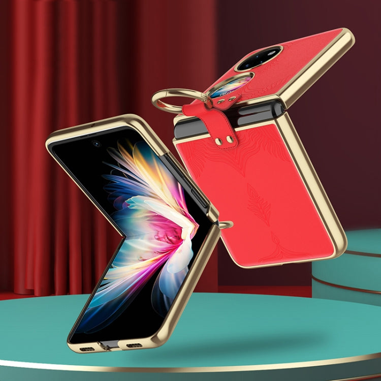 For Huawei P50 Pocket Electroplated Embossed Leather Phone Case with Ring(Pink) - Huawei Cases by PMC TechLife | Online Shopping South Africa | PMC TechLife | Buy Now Pay Later Mobicred