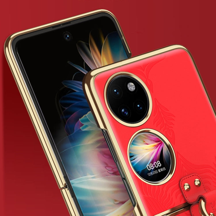 For Huawei P50 Pocket Electroplated Embossed Leather Phone Case with Ring(Pink) - Huawei Cases by PMC TechLife | Online Shopping South Africa | PMC TechLife | Buy Now Pay Later Mobicred