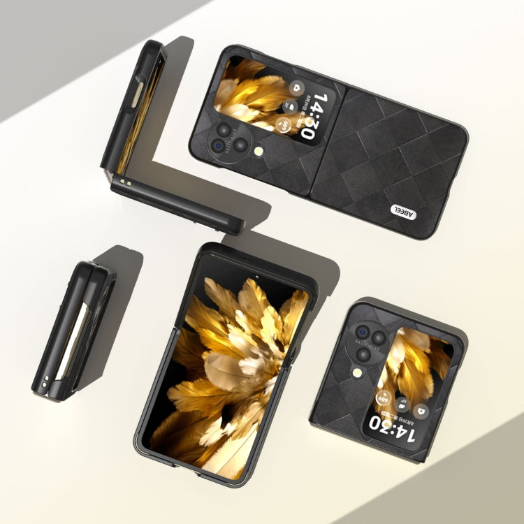 For OPPO Find N3 Flip ABEEL Weave Plaid PU Phone Case(Black) - Find N3 Flip Cases by PMC TechLife | Online Shopping South Africa | PMC TechLife
