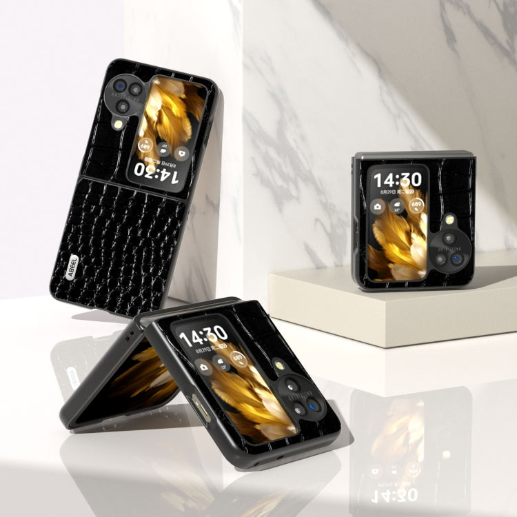 For OPPO Find N3 Flip ABEEL Genuine Leather Crocodile Pattern Black Edge Phone Case(Black) - Find N3 Flip Cases by PMC TechLife | Online Shopping South Africa | PMC TechLife | Buy Now Pay Later Mobicred