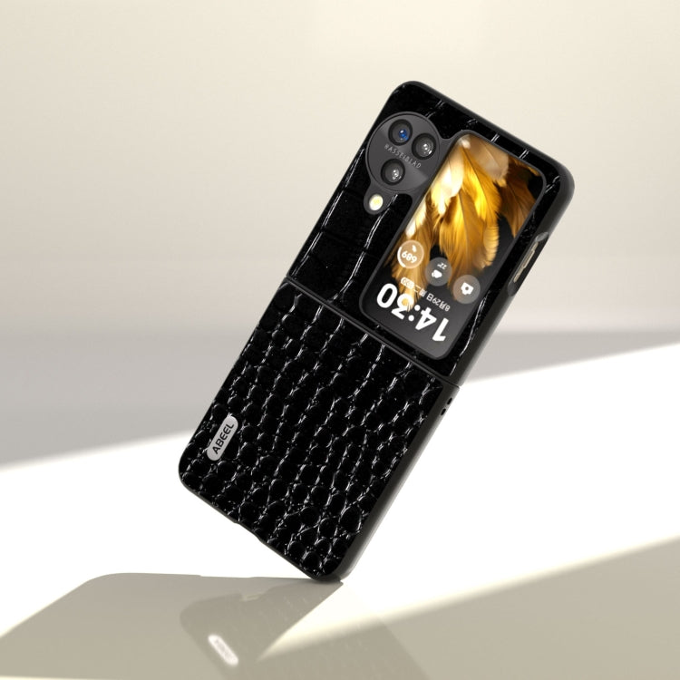 For OPPO Find N3 Flip ABEEL Genuine Leather Crocodile Pattern Black Edge Phone Case(Black) - Find N3 Flip Cases by PMC TechLife | Online Shopping South Africa | PMC TechLife | Buy Now Pay Later Mobicred