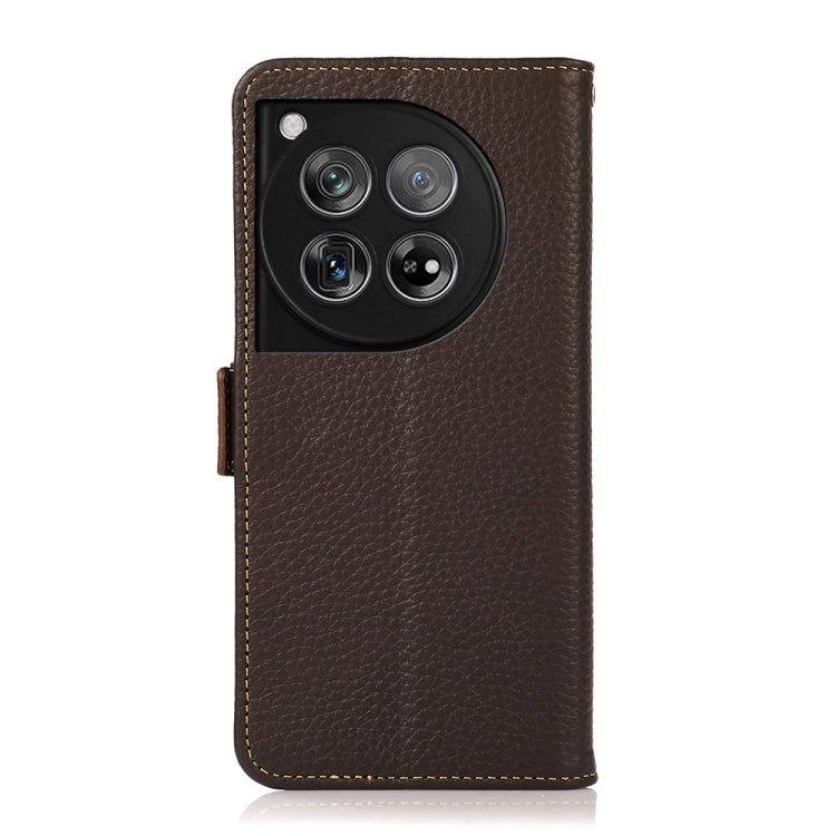 For OnePlus 12 KHAZNEH Side-Magnetic Litchi Genuine Leather RFID Phone Case(Brown) - OnePlus Cases by PMC TechLife | Online Shopping South Africa | PMC TechLife | Buy Now Pay Later Mobicred