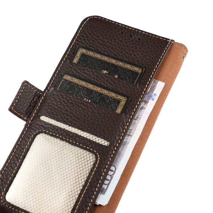 For OnePlus 12 KHAZNEH Side-Magnetic Litchi Genuine Leather RFID Phone Case(Brown) - OnePlus Cases by PMC TechLife | Online Shopping South Africa | PMC TechLife | Buy Now Pay Later Mobicred