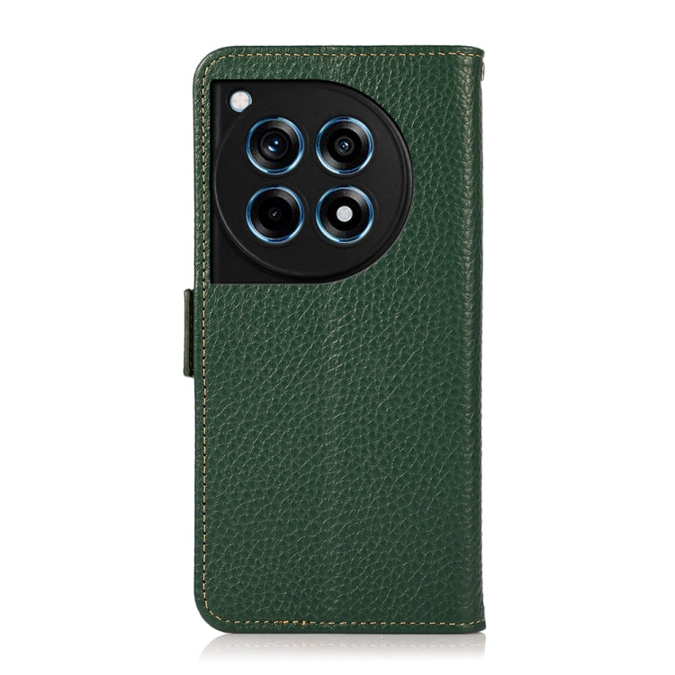 For OnePlus 12R KHAZNEH Side-Magnetic Litchi Genuine Leather RFID Phone Case(Green) - OnePlus Cases by PMC TechLife | Online Shopping South Africa | PMC TechLife | Buy Now Pay Later Mobicred